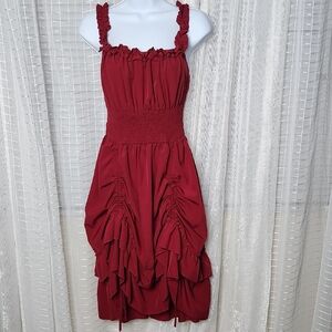 Scarlet Darkness Smocked Square Neck Sleeveless Steampunk High Low Dress SzS